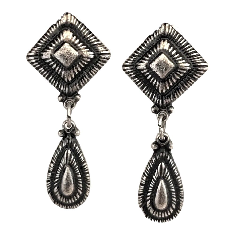 New Southwestern Style Earrings Antique Silver Tone Dangle Drop - 5A
